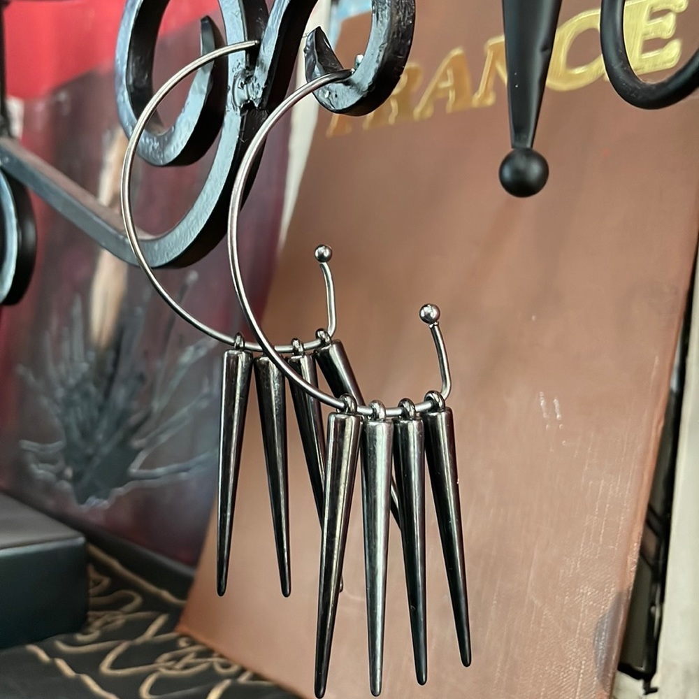 Gunmetal spike large earrings